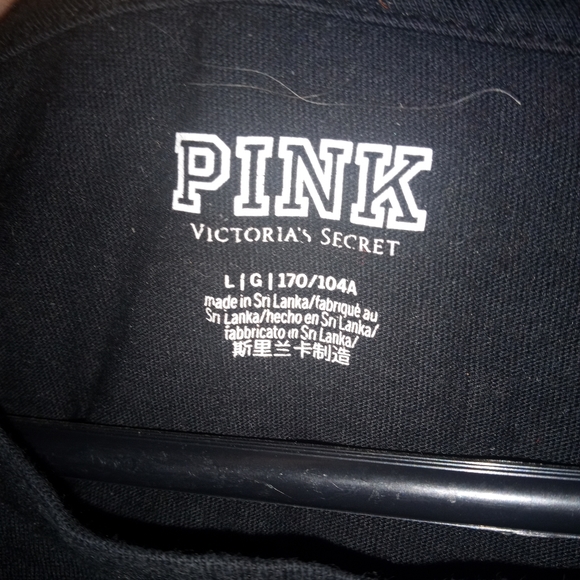 Victoria Secret PINK T Shirt L Black Gold Sequin Bling Logo Campus Tee Cropped - Picture 3 of 6